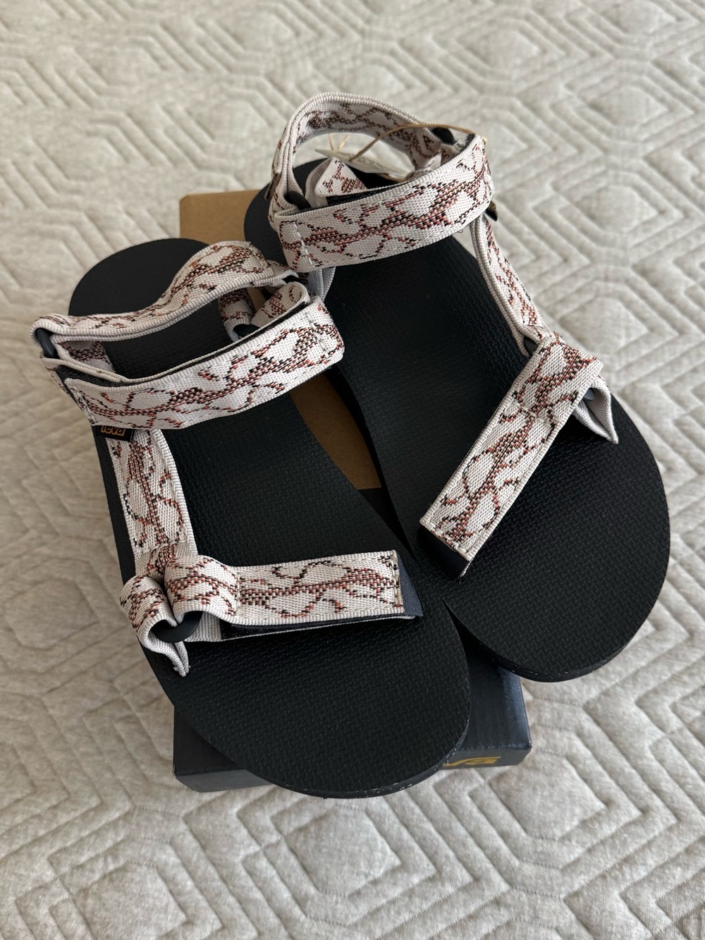 Teva Women's Original Universal Black Sandals with Cream/Brown Snake-Print 9